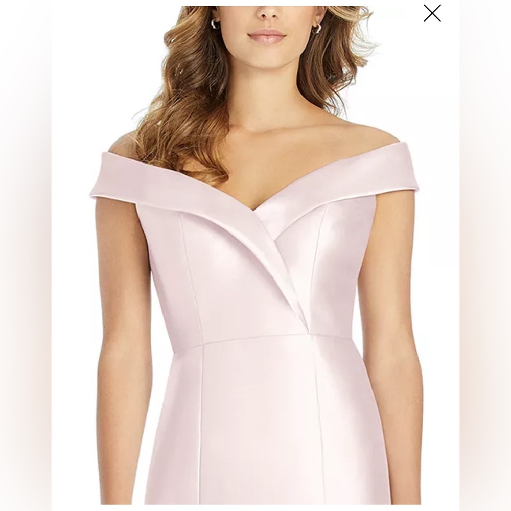 New Alfred Sung Off-The-Shoulder Satin Gown Blush Light Pink Size 12R Maxi Dress - Picture 3 of 3